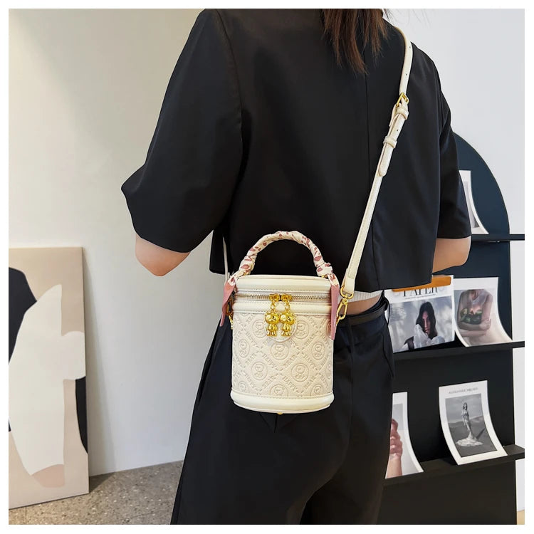 cute bear design crossbody bags for women,mellifluous women's handbag,knurling cylindrical shoulder purse,Girl handbag purse