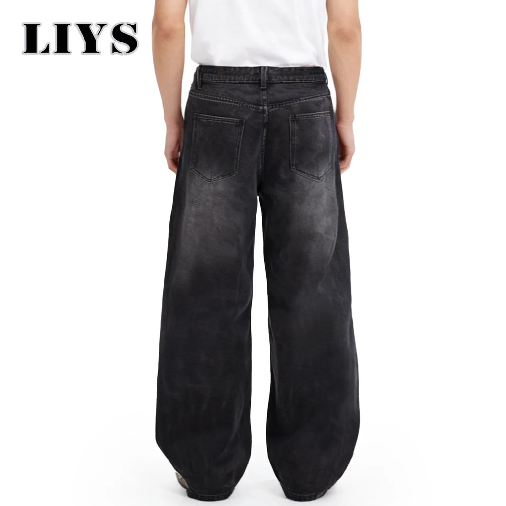 Four Season Men's Jeans Korean Version Student Casual Pant American Retro Gray Black Loose Wide Leg Jean Baggy Men's Denim Pants