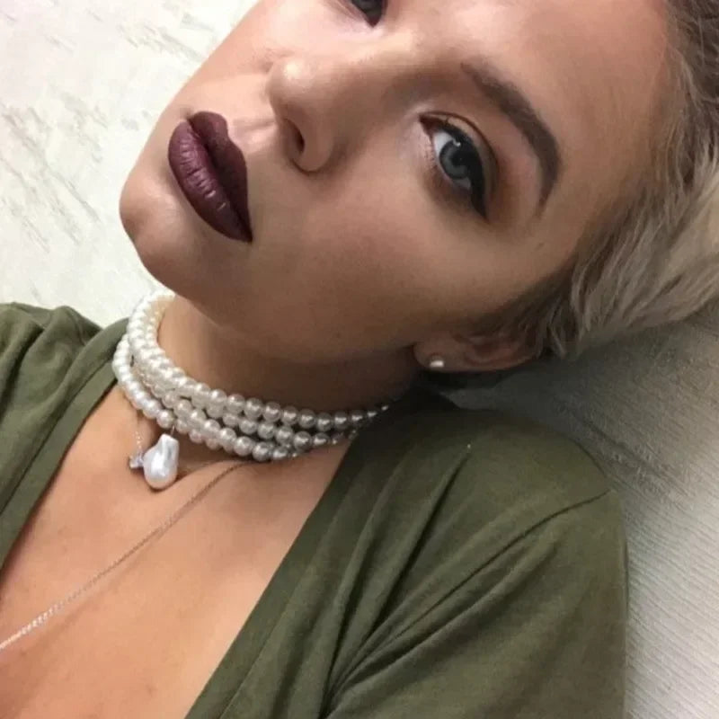 Multi Layer Pearl Necklace Fashionable Four Layer Collarbone Chain Collar Exaggerated Personality Necklace Choker Accessory