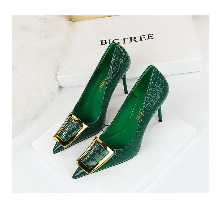 BIGTREE Shoes Women 10 Cm Metal Buckle Ladies Pumps Luxury Women's Banquet Shoes Stilettos High Heels Women Sexy Party Shoes