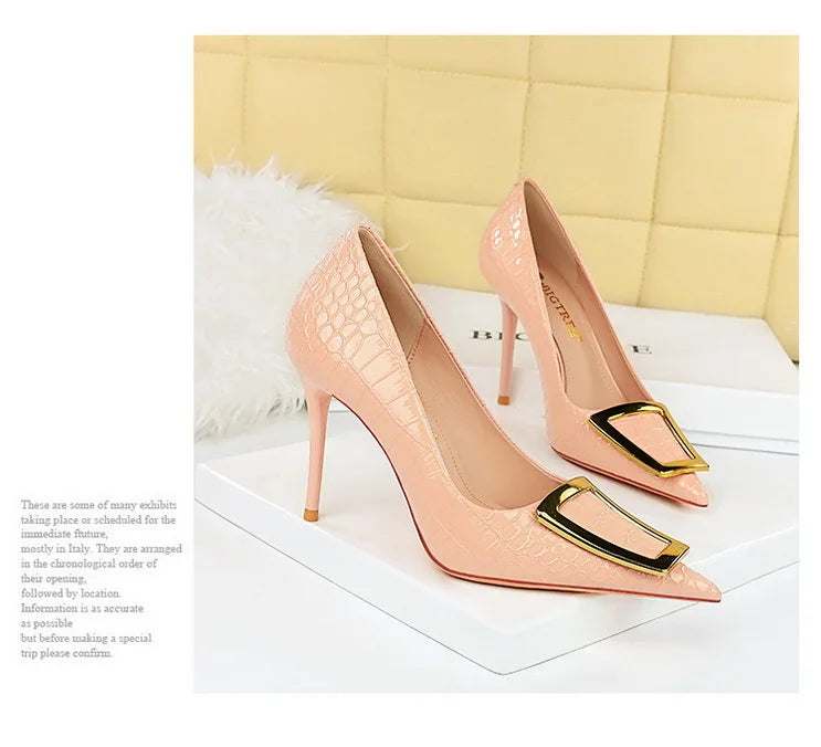 BIGTREE Shoes Women 10 Cm Metal Buckle Ladies Pumps Luxury Women's Banquet Shoes Stilettos High Heels Women Sexy Party Shoes