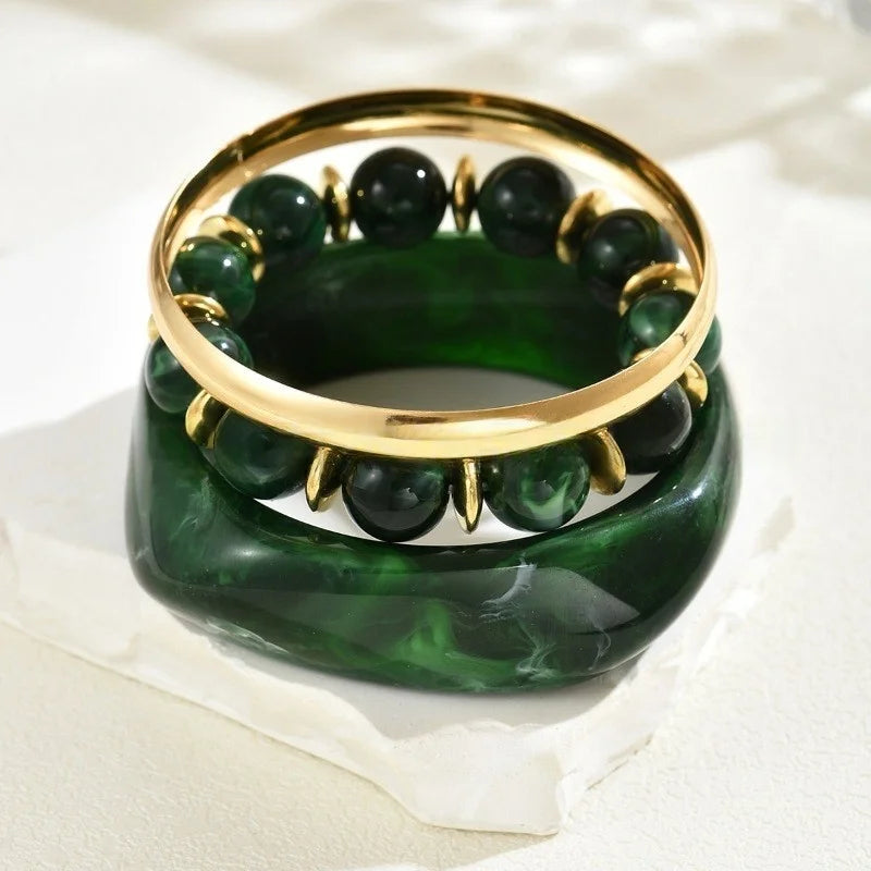DIEZI One Set Exaggerated Resin Wide Bangles Bracelet Sets Vintage Fashion Beads Strand Bracelet For Women Men Gift Jewelry