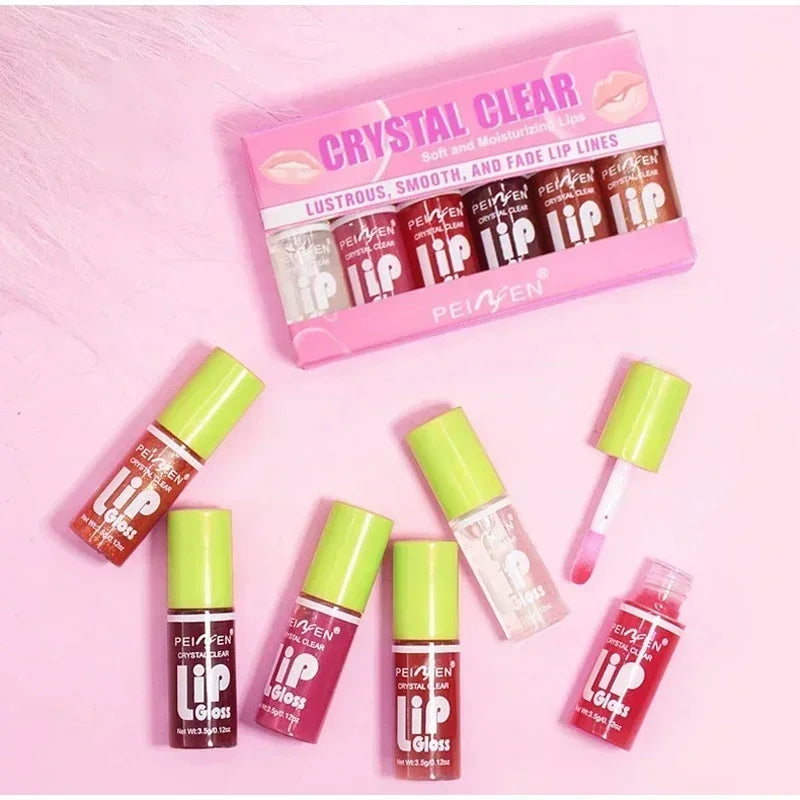 6Pcs Water Glow Jelly Moisturizing Lip Gloss Set Transparent Lip Glaze Oil Hydrating Lip Plumper Liquid Lipstick Lips Cosmetic