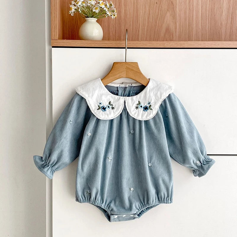 2025 New Toddler Baby Girls Romper Spring Children Clothes Ruffled Long Sleeved Cotton Baby Clothing Flower Baby Girls Jumpsuit