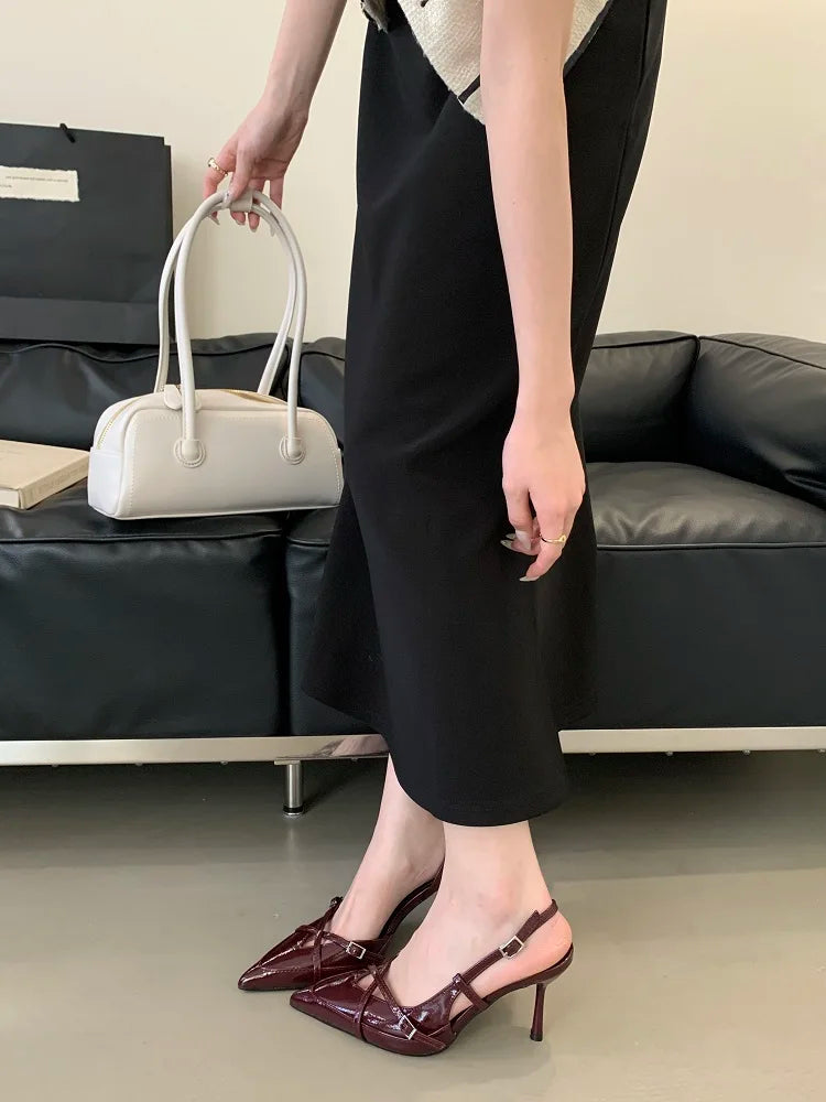 Eilyken Street Style Buckle Strap Women Pumps Pointed Toe Thin High Heels Banquet Slingback Party Shoes Zapatos De Mujer