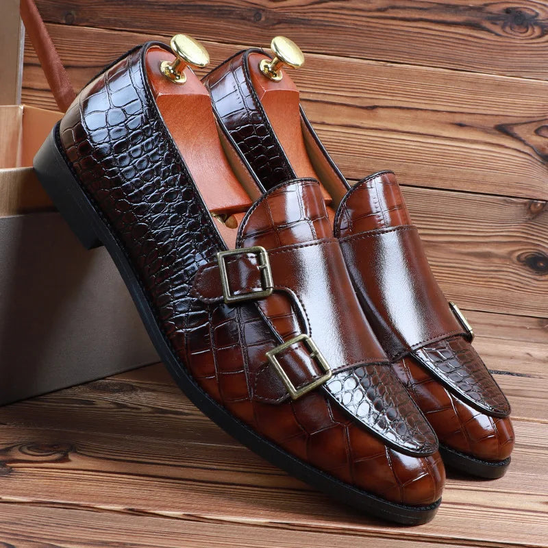 Mens Loafers Shoes Luxury Double Monk Strap Men Dress Shoes Patent Leather Designer Shoes Men High Quality Office 2025 Business