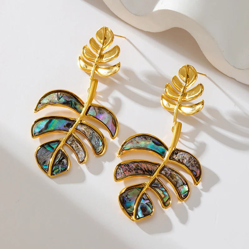 EILIECK 316L Stainless Steel Palm Leaves Drop Dangle Earrings Stylish Trendy Waterproof 18K PVD Plated Metal Jewelry for Women