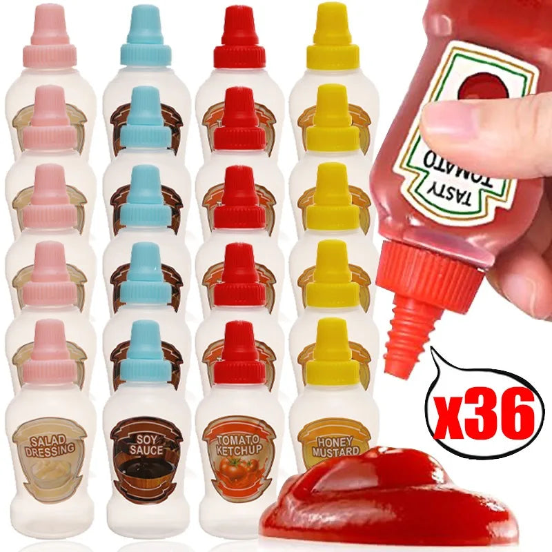 36/4x Mini Condiment Bottles Plastic Oval Squeeze Containers for Sauces Honey Salad Dressing Lunchbox Squeezable Containers Jars