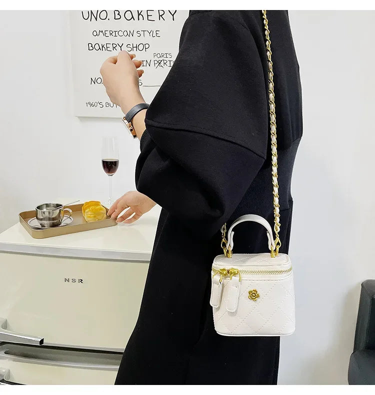 Small Shoulder Bucket Bag For Women Classic Mini Clutches Female Small Square Box Crossbody Metal Chain Handbag