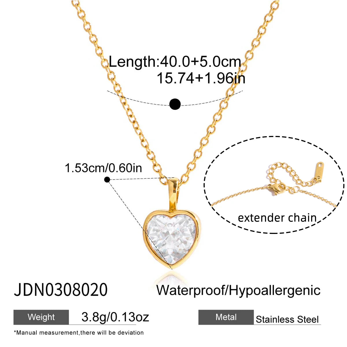 Uworld Minimalist White Zircon Geometric Pendant O-Chain Necklace Stainless Steel Stackable Chain Heart Pendant Necklace Women's