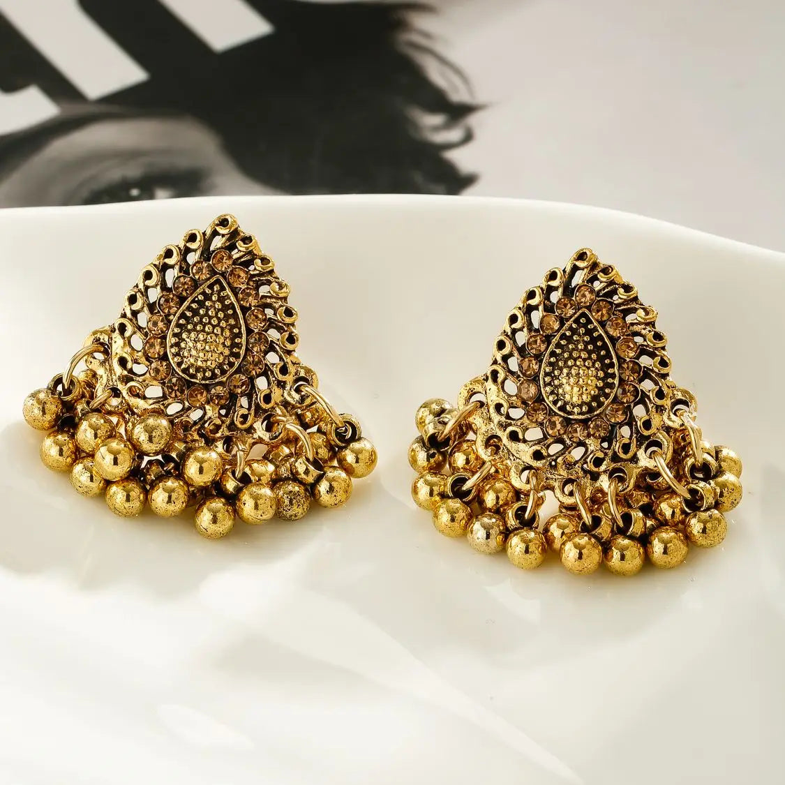 Bohemian Ethnic Tear Drop Pendientes Earrings Women Vintage Yellow Crystal Beads Tassel Dangle Earrings Indian Jewelry Bijoux