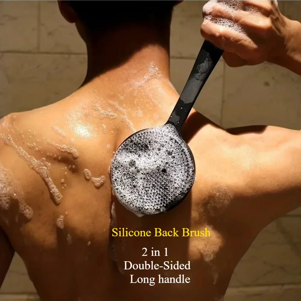 Soft Back Scrubber Brush Silicone Skin Massager Bath Shower Scrubbing Brush with Handle Body Wash Exfoliating Scrub Bath Supplie