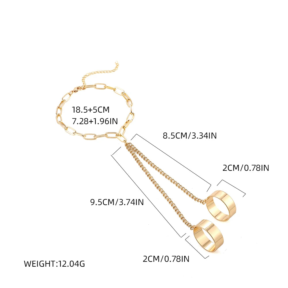 Simple Heart Pendant Chain Bracelet Link Connected Gold plated Wide Finger Ring Bracelets for Women Link Hand Harness Jewelry