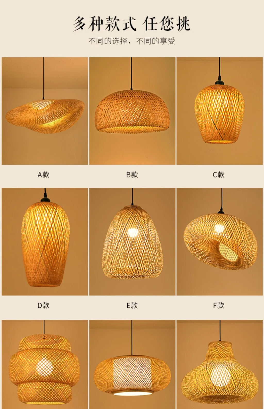 Newest Bamboo Pendant Lamp Ceiling Lights Rattan Wicker Lustre Hand Knit Braiding Suspended Home Dining Braided Indoor Decor Hot