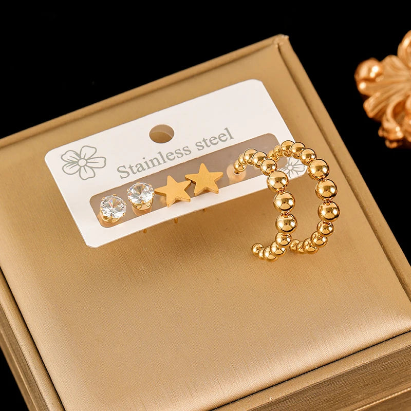 EILIECK 316L Stainless Steel Earrings Set For Women Fashion New 18K Gold Plated Ear Waterproof Jewelry Lady Gift Party сережки