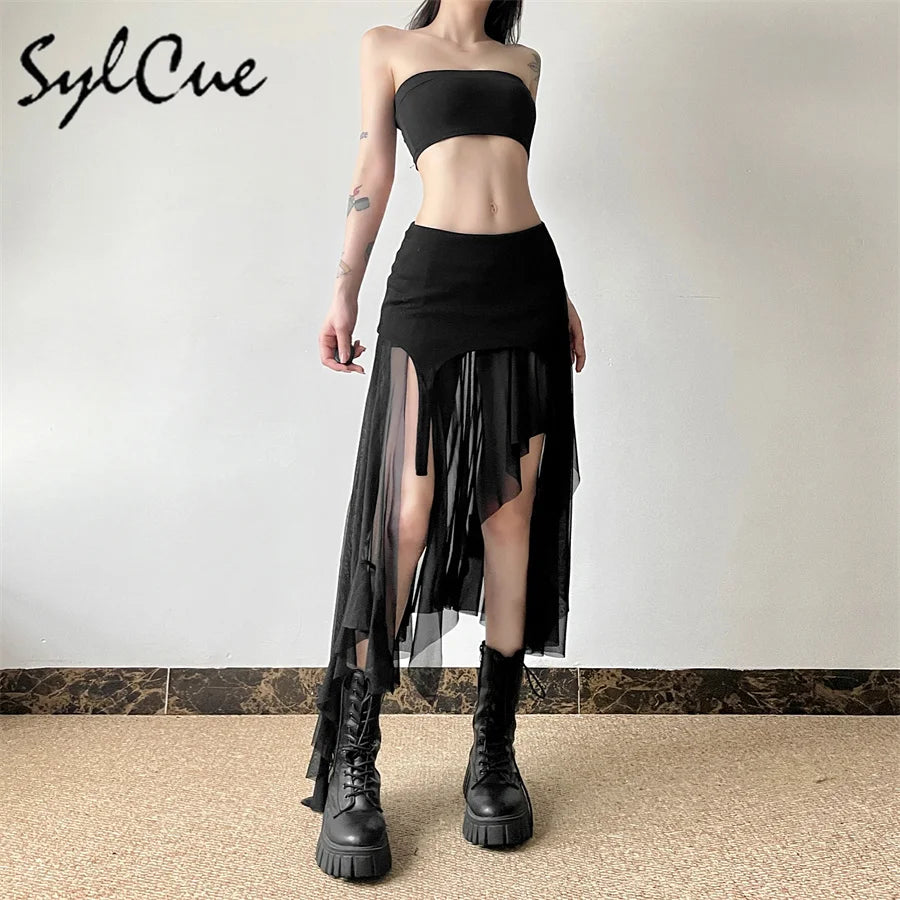 Nibber 2024 Summer Solid Color Simple All-match Casual Sexy Fimbriate High Street Trendy Cool Women's Laminated Ruffled Skirt