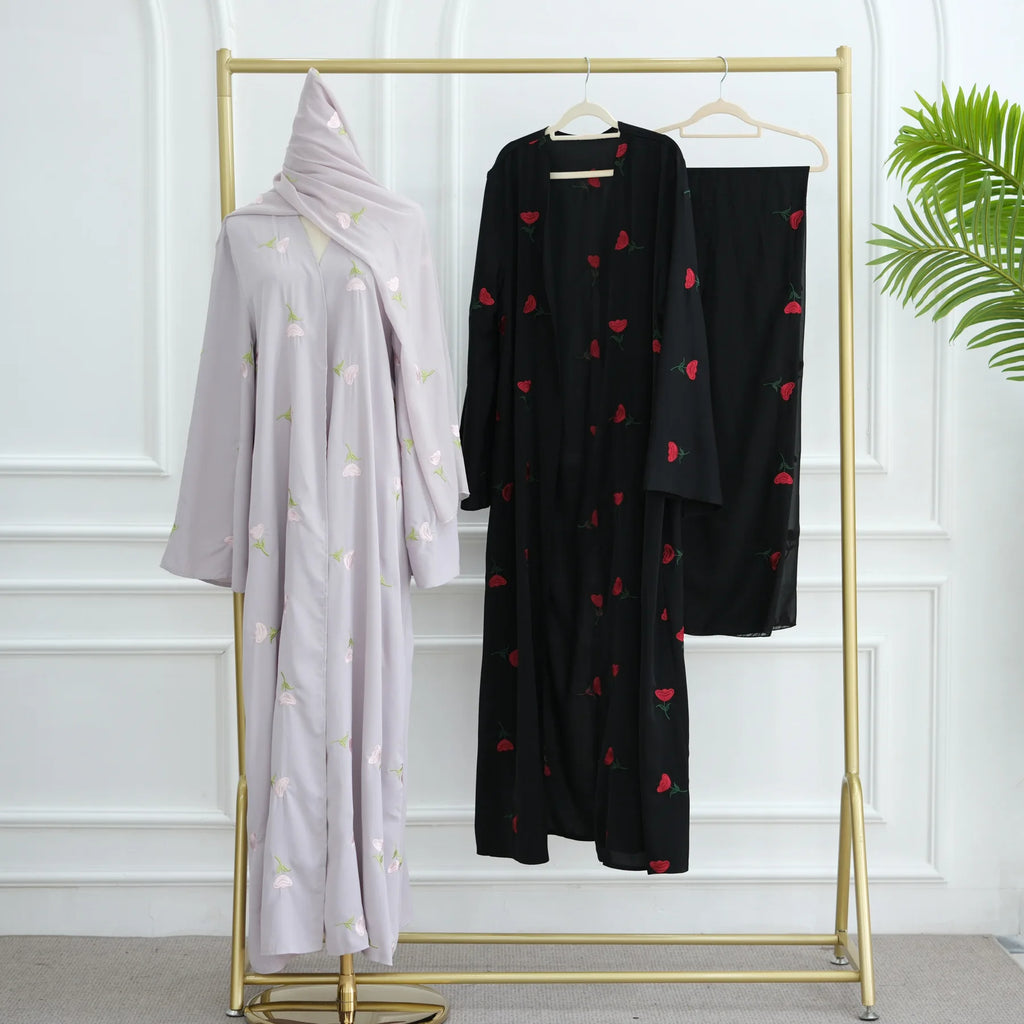 Eid Luxury Floral Embroidery Abaya Kimono Dubai Cardigan Muslim Party Dress Abayas for Women Turkish Islamic Clothes Kaftan Robe