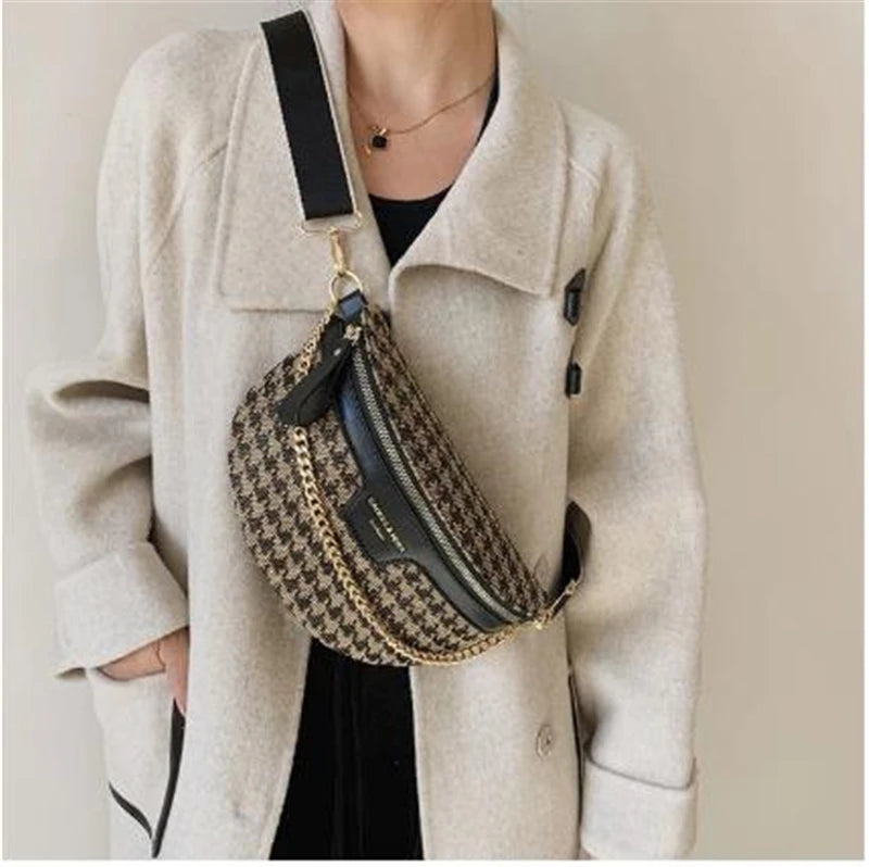 New Fashion Leopard Women Waist Bag Female Phone Purses Ladies Chest Wide Strap Crossbody Shoulder Bags Small Chain Fanny Packs