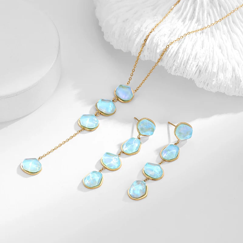 PAPERPLUS | Mint Green Dangle Earrings Stainless Steel Women Summer Charm Jewelry Resin Fashion Wholesale