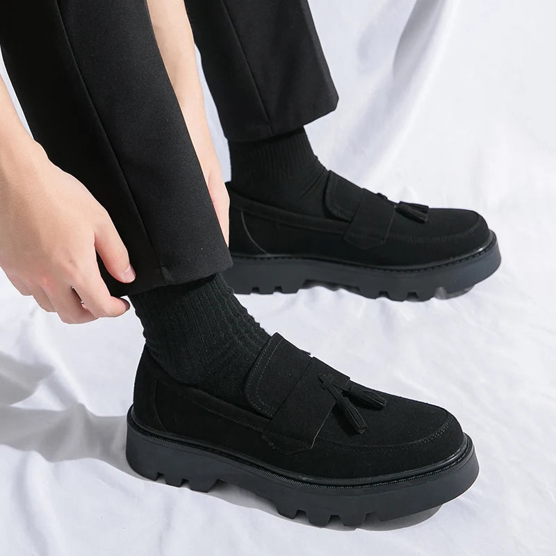 Reverse Suede Thick Sole Men Oxford Shoes Comfortable Formal Tassels Loafers Business Dress Shoes Casual Men Shoes Mens Footwear