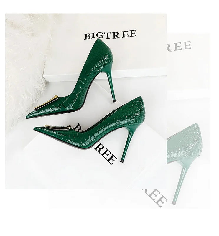 BIGTREE Shoes Women 10 Cm Metal Buckle Ladies Pumps Luxury Women's Banquet Shoes Stilettos High Heels Women Sexy Party Shoes
