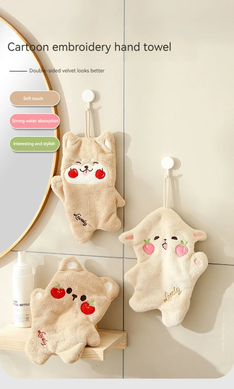 Double Layer Hand Towel Hanging Cartoon Square Scarf Thick Absorbent Towel Coral Velvet Double Layer Cute Tong Hand Towel