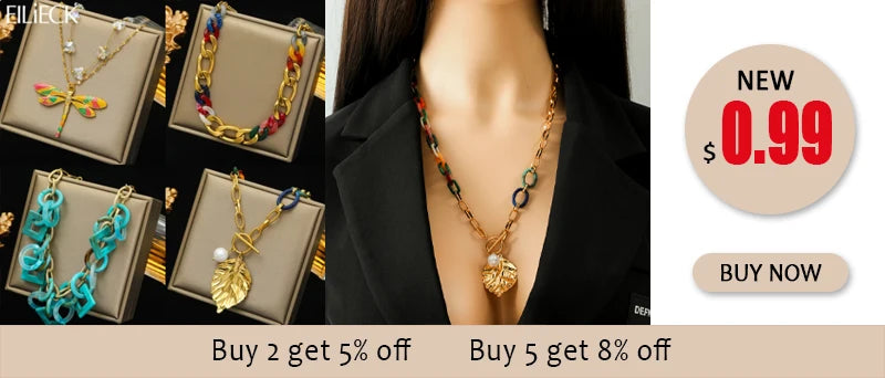 EILIECK 316L Stainless Steel Gold Color Shell Starfish Zircon Pendant Necklace For Women Fashion New Gift Neck Chain Jewelry