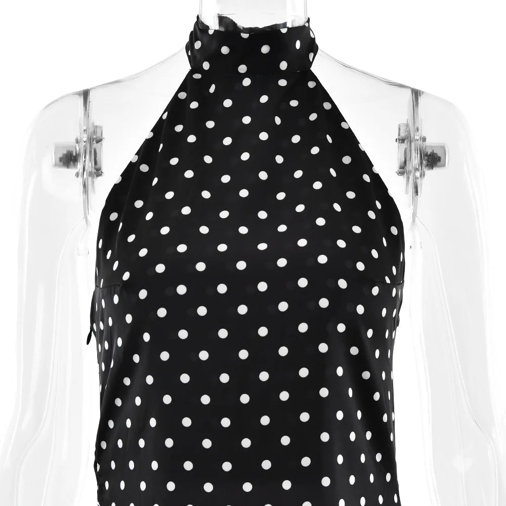 Tuularose Fashion Polka Dot Dress Vintage High Waist Sleeveless Backless Neck Lace-up Dress Sexy Party Luxury Women Dresses Y2k