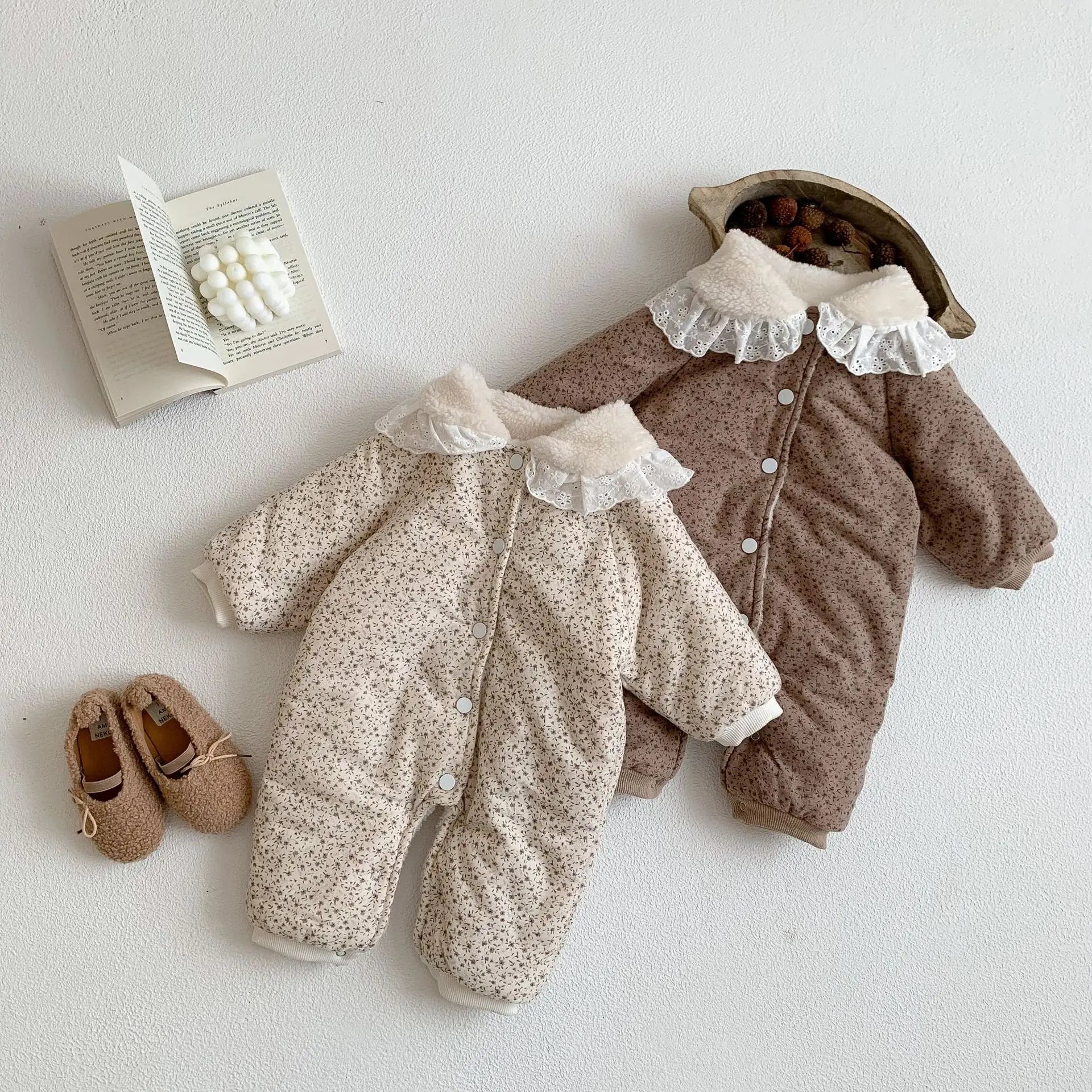 2025 Winter Plush Thicken Baby Romper Toddler Girls Boys Jumpsuit One-Pieces Bodysuits Baby Padded Thickened Crawling Suit