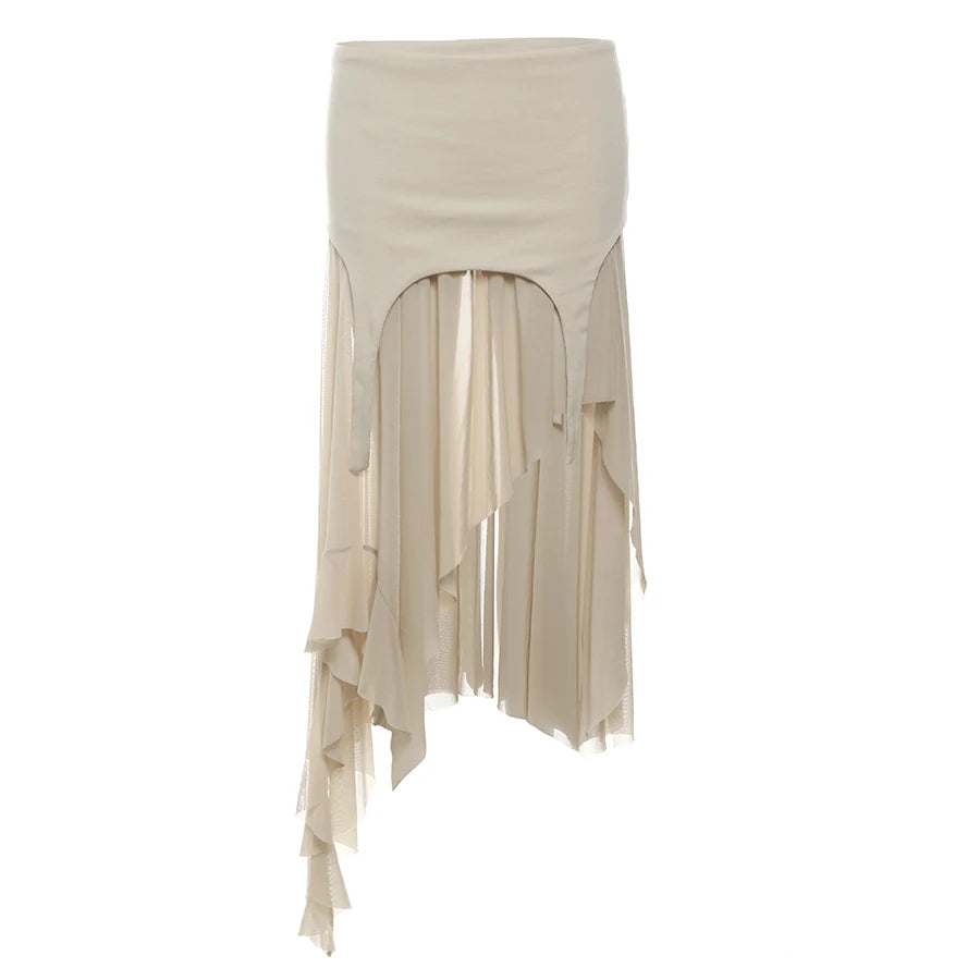 Nibber 2024 Summer Solid Color Simple All-match Casual Sexy Fimbriate High Street Trendy Cool Women's Laminated Ruffled Skirt