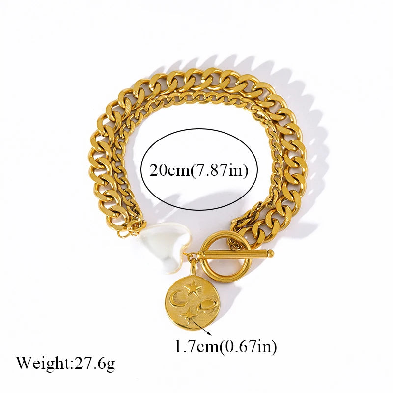 EILIECK 316L Stainless Steel Gold Color Starfish Moon Star Charm Bracelet For Women New Trendy Wrist Chain Jewelry Gift Party