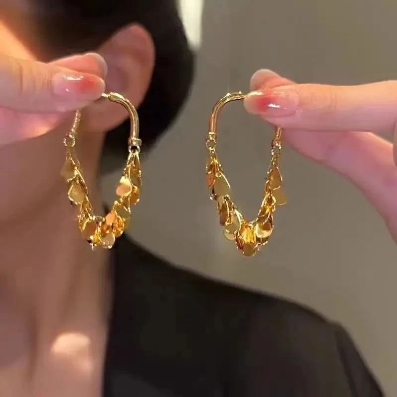 Fashion Metal C-Shaped Tassel Chain Earring for Women Elegant Silver Color Waterdrop Geometric Temperament Drop Earrings Jewelry