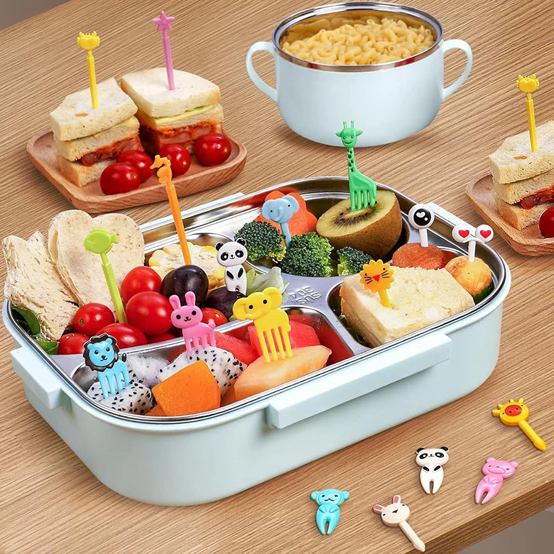 Mini Fruit Forks For Children Kids Cute Animal Food Picks Snack Toothpicks With Vegetable Cutter Set Silicone Lunch Box Dividers