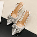 Aneikeh Pointed Toe Women Pumps Designer Crystal Butterfly-knot Elegant Slingbacks Buckle Strap High Heels Wedding Shoes