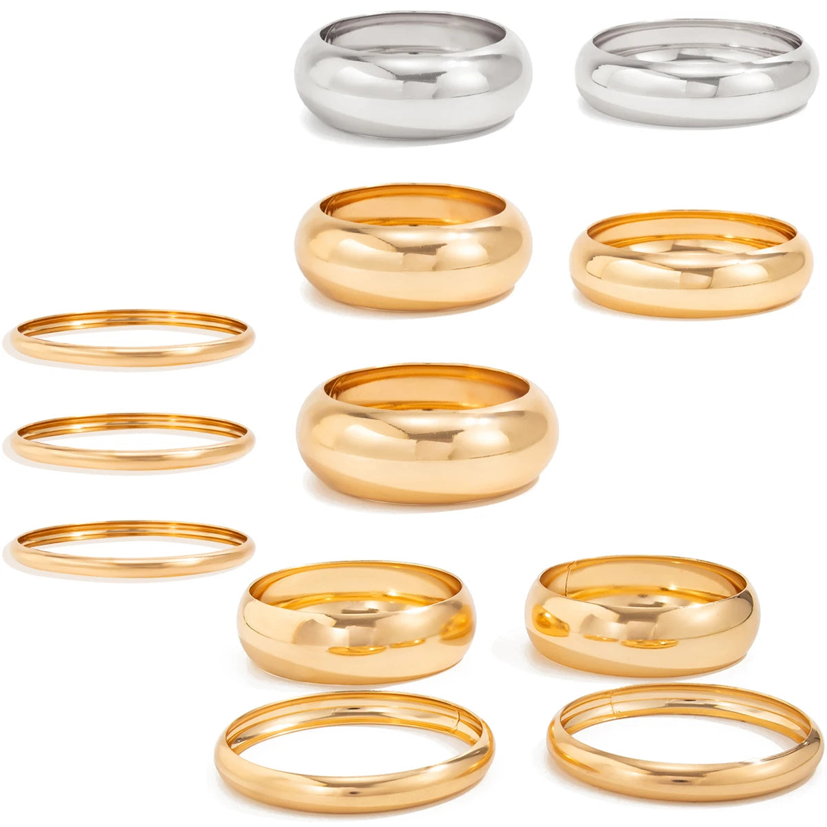 Salircon 4Pcs/set Vintage Simple Round Chunky Bangles Women Punk Hip Hop Gold Color Geometric Wide Bangles Bracelet Jewelry Gift