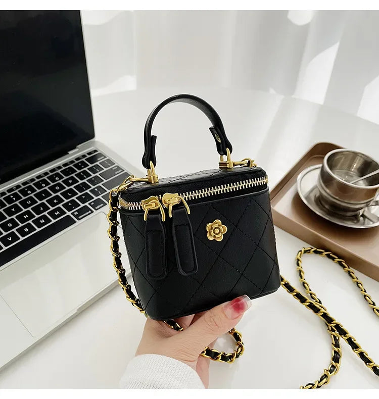 Small Shoulder Bucket Bag For Women Classic Mini Clutches Female Small Square Box Crossbody Metal Chain Handbag