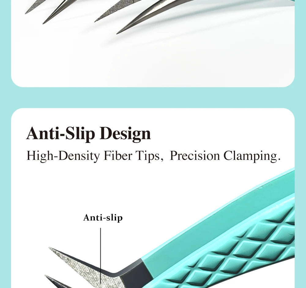 DIYDAY Anti-Slip Tweezers, High-Density Fiber Tip for Eyelash Extensions & Eyebrow, Professional Precision Beauty Tools