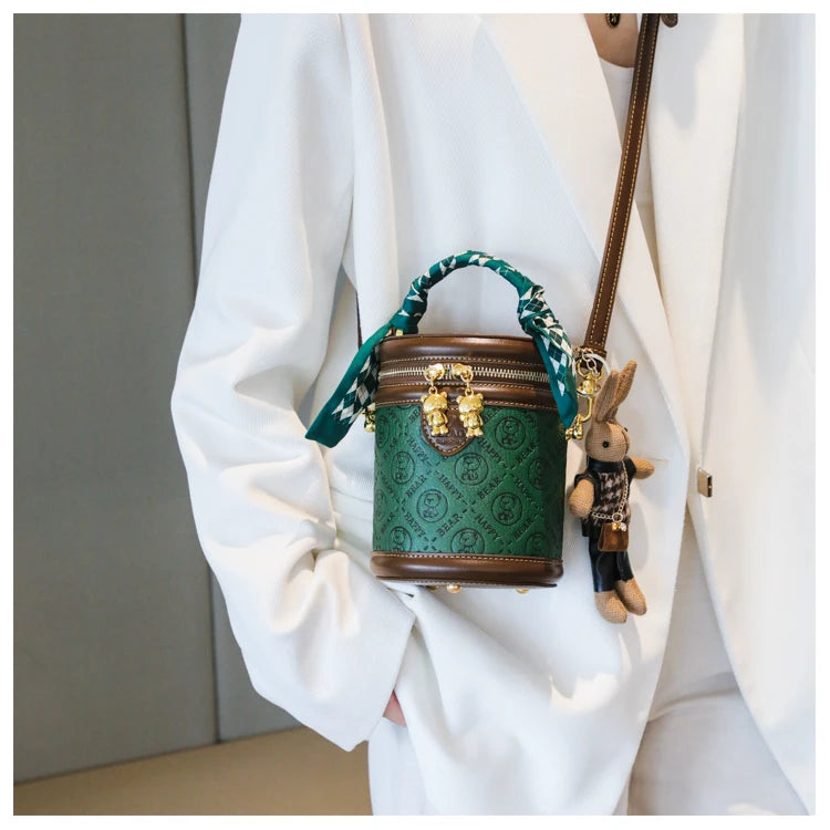 cute bear design crossbody bags for women,mellifluous women's handbag,knurling cylindrical shoulder purse,Girl handbag purse