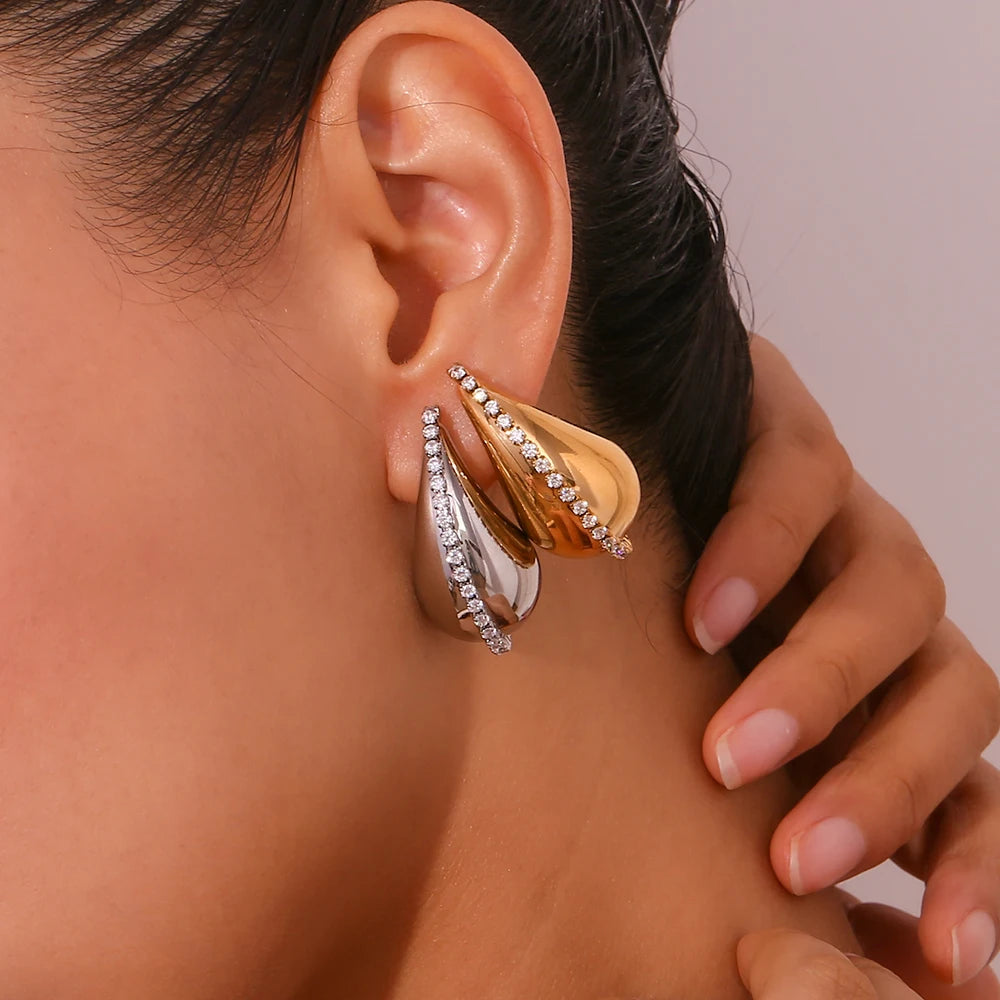E.B.belle Water Droplet Series Earrings Stainless Steel 18K Gold Plated Women Statement Jewelry Accessories