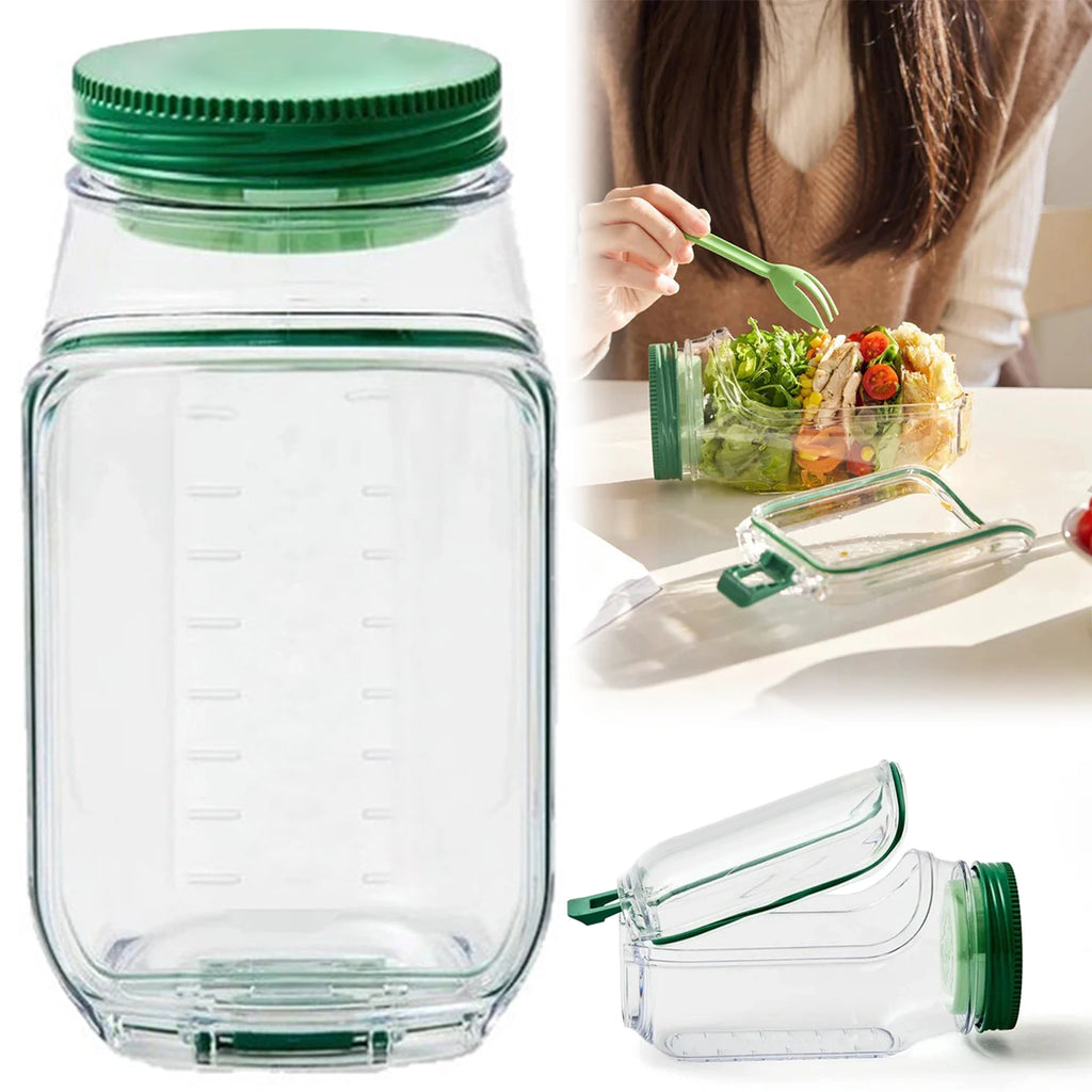 Leakproof Salad Box Plastic Salad Container with Side-opening Cover Portable Breakfast Fruit Storage Box for Picnic Home Office