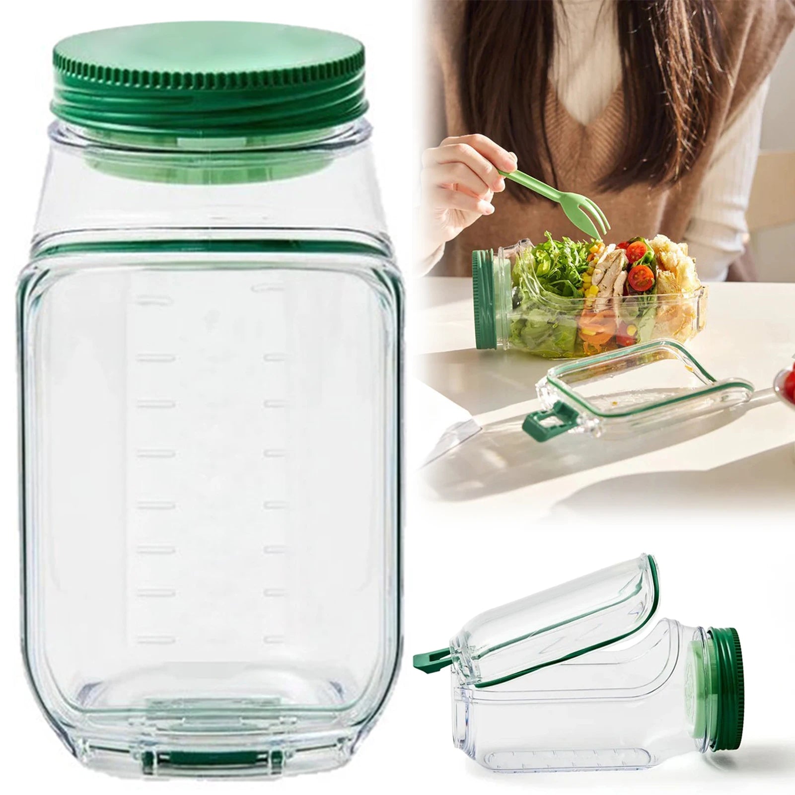 Leakproof Salad Box Plastic Salad Container with Side-opening Cover Portable Breakfast Fruit Storage Box for Picnic Home Office