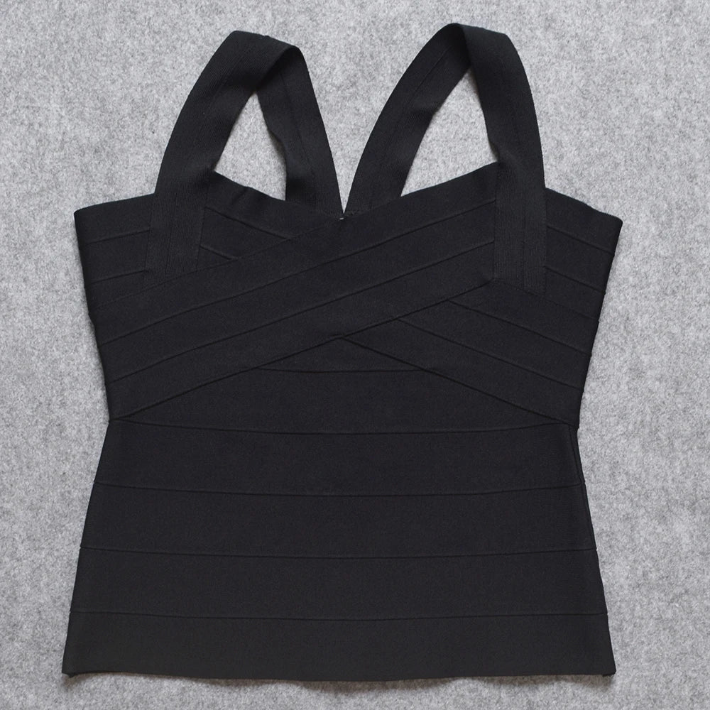 HQBORY White Sexy Lady Spaghetti Strap Elastic Knitted Bandage Long Top Criss Red Black Bodycon Tight Vest XL Yellow Camis