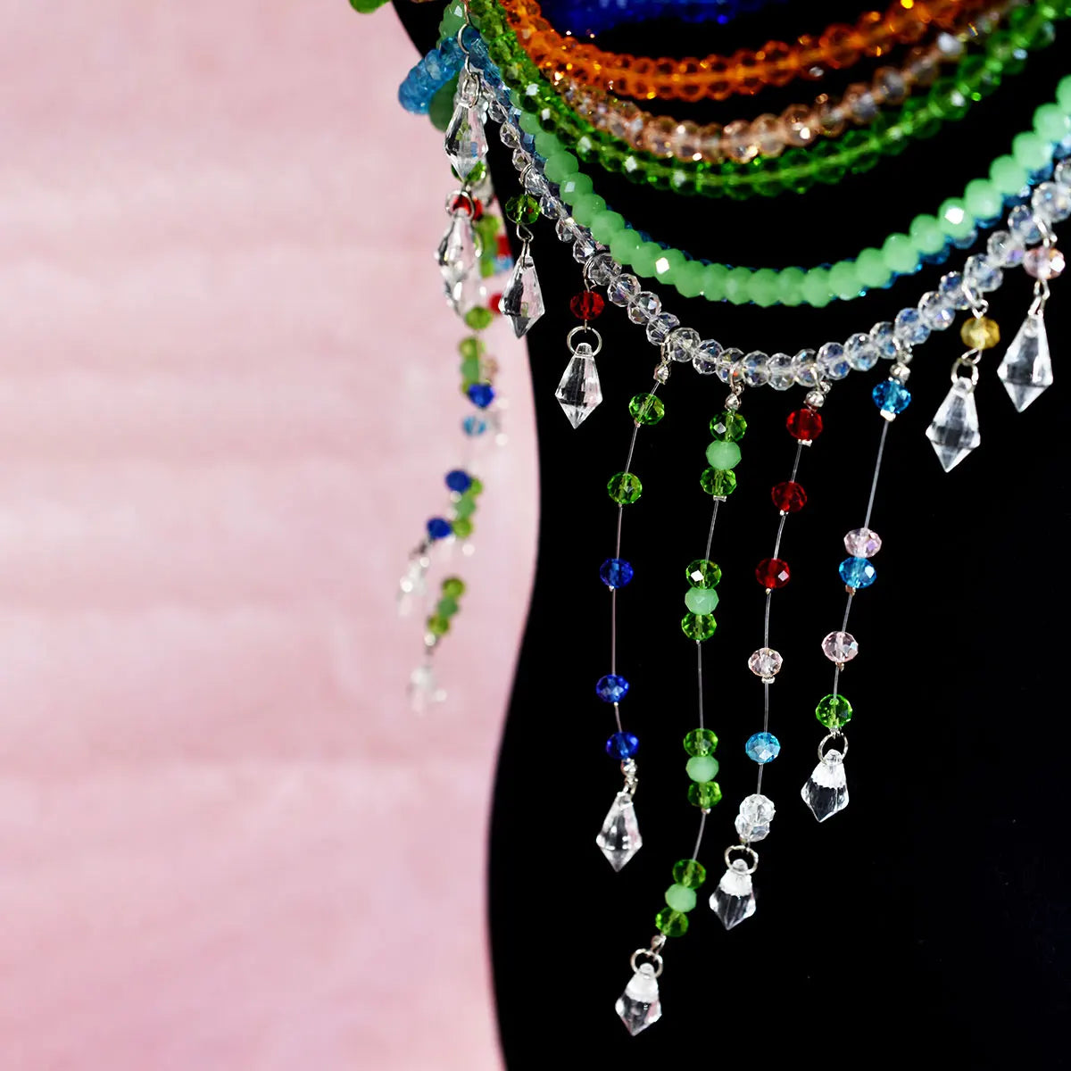Beach Party Bohemian Style Bikini Chest Chain Holiday Multicoloured Crystal Beaded Body Chain Stage Performance Accessories
