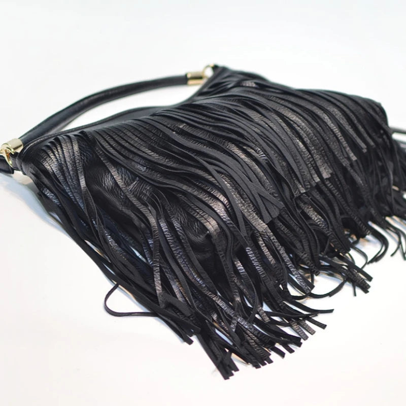 Boho Style Tassels Crossbody Bag for Women 2025 Large Capacity Casual Fringes Shoulder Bag  Zipper Large Capacity Soft Leather