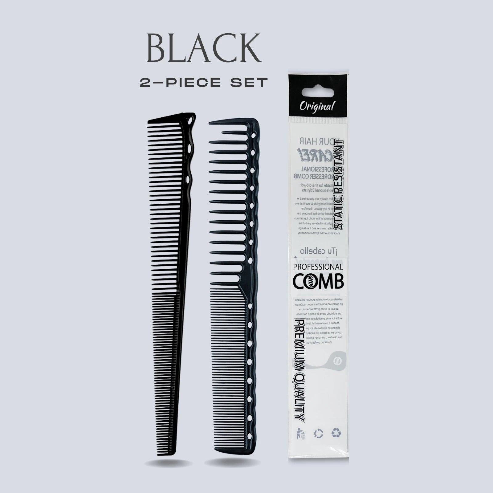 2pcs Set Professional Barbershop Hairdressing Dense Teeth Comb Anti-Static Edge Corner Comb Flat Haircut Styling Trimming Tools