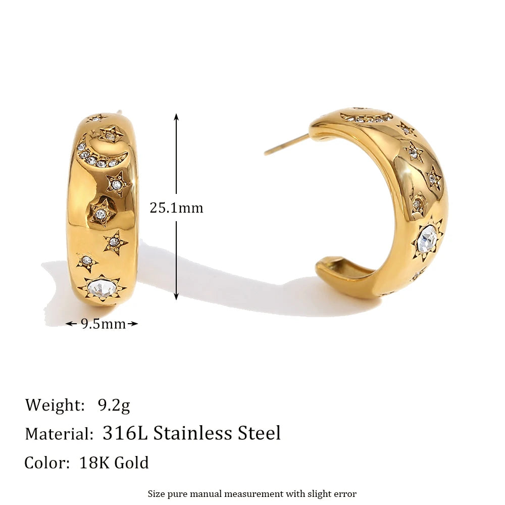 E.B.belle Star Moon Bracelet Earring Ring  Jewelry Set Hypollergenic Stainless Steel Jewelry Decoration For Women Girls Jewelry