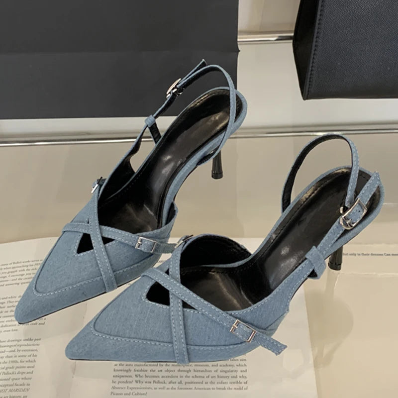 Eilyken Street Style Buckle Strap Women Pumps Pointed Toe Thin High Heels Banquet Slingback Party Shoes Zapatos De Mujer