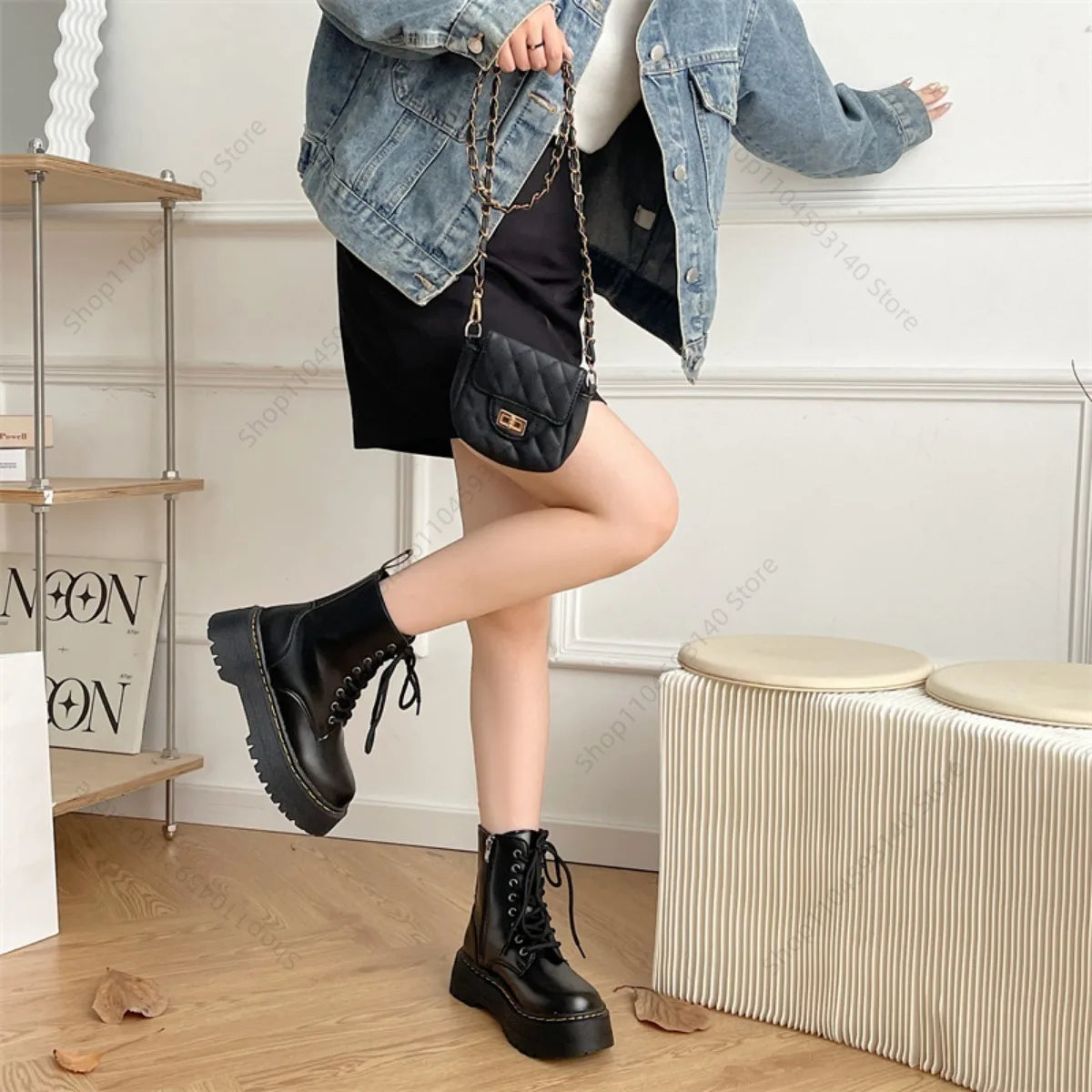 Minimalist Women Boots Casual Shoes Leather Chelsea ladies Classic Punk Female Goth Shoes High Platform Boots Women Botas Mujer