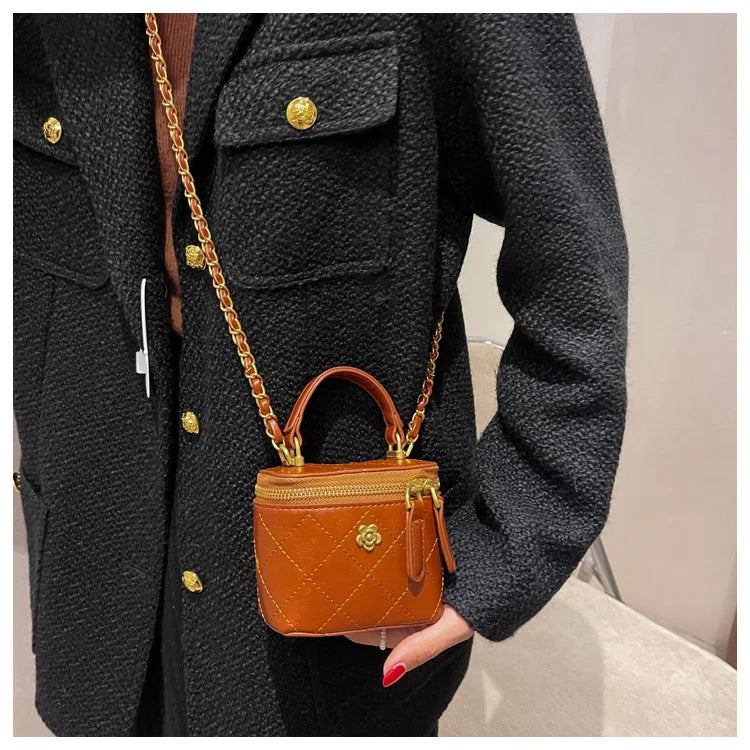 Small Shoulder Bucket Bag For Women Classic Mini Clutches Female Small Square Box Crossbody Metal Chain Handbag