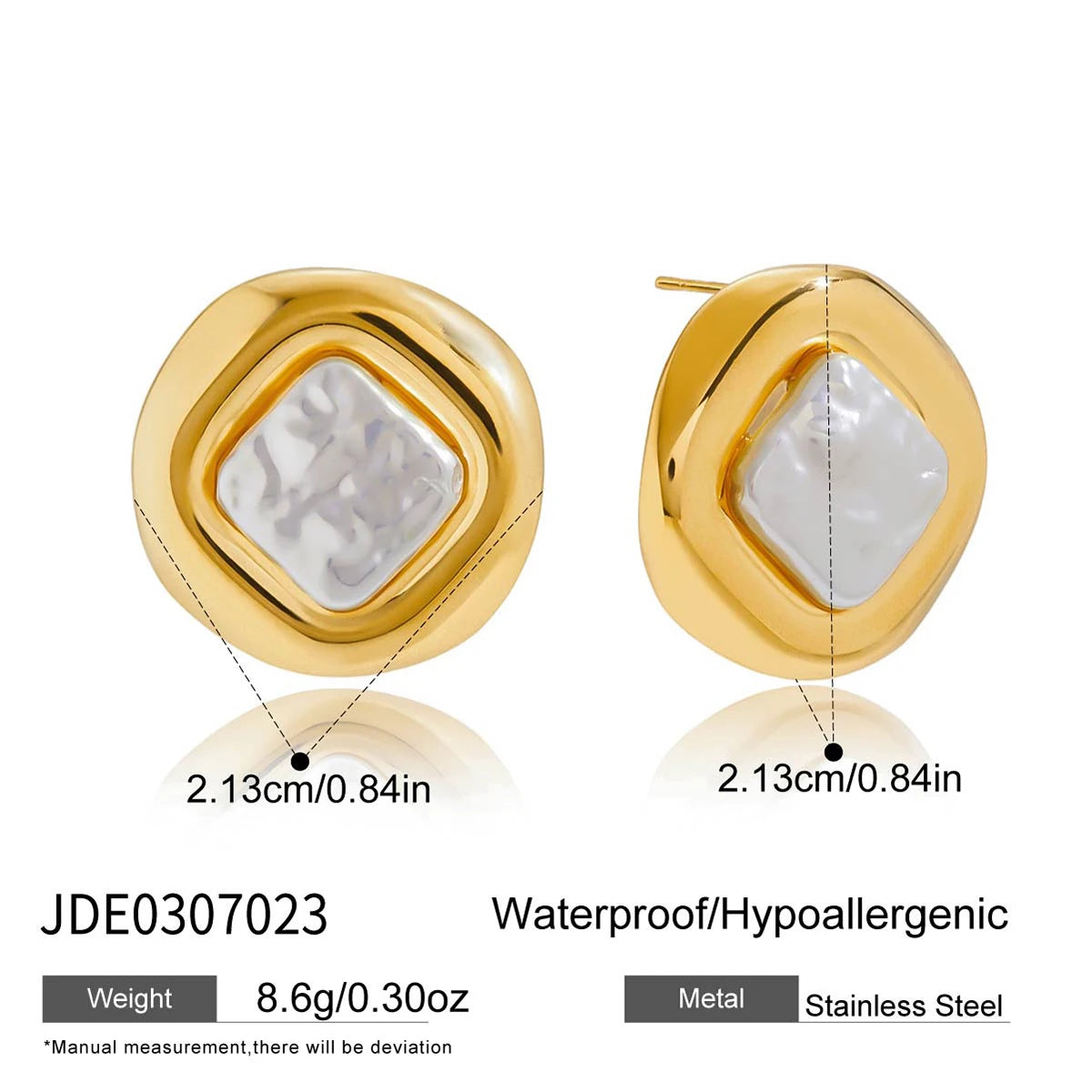 Uworld Exquisite Elegant Irregular Resin Pearls Ear Studs 18K PVD Stainless Steel Gold Color Fine Textured Smooth Earrings For W